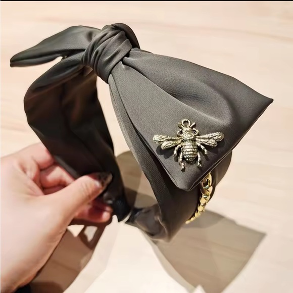 NEW Satin Big Bow Metal Bee and Chain Accents Headbands - CHOOSE YOUR COLOR - Picture 9 of 15